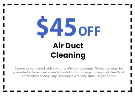 $45 off air duct cleaning coupon for Catalyst Air Conditioning and Plumbing, with terms and conditions for use.