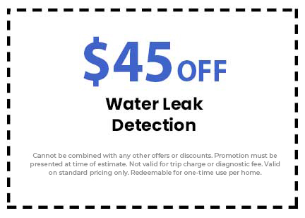$45 off water leak detection coupon for Catalyst Air Conditioning and Plumbing, with terms and conditions specified.